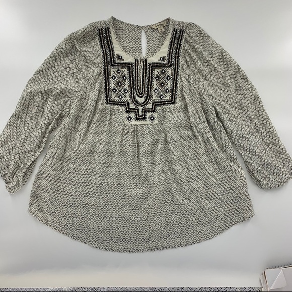 Lucky Brand Lilah Mirrored Boho 3/4 Sleeve Blouse - Picture 2 of 9
